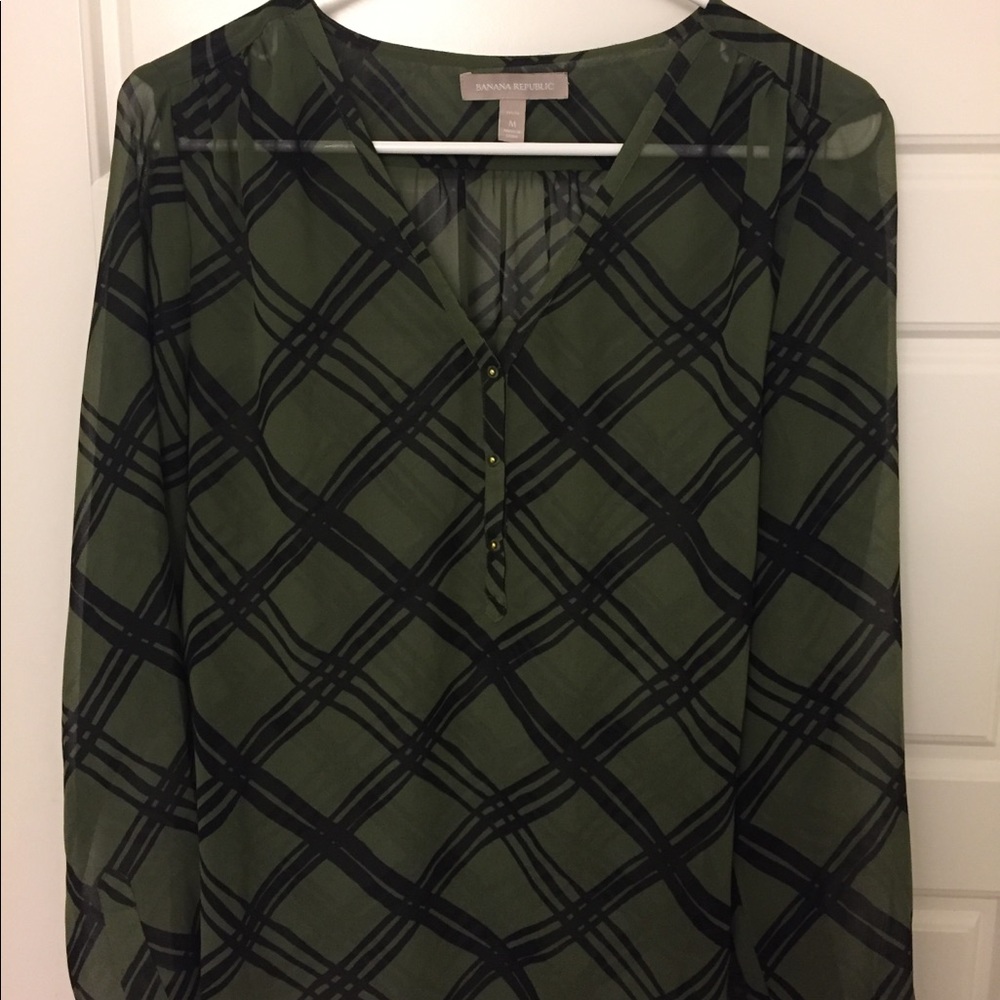 Banana Republic sheer green/black blouse -10P